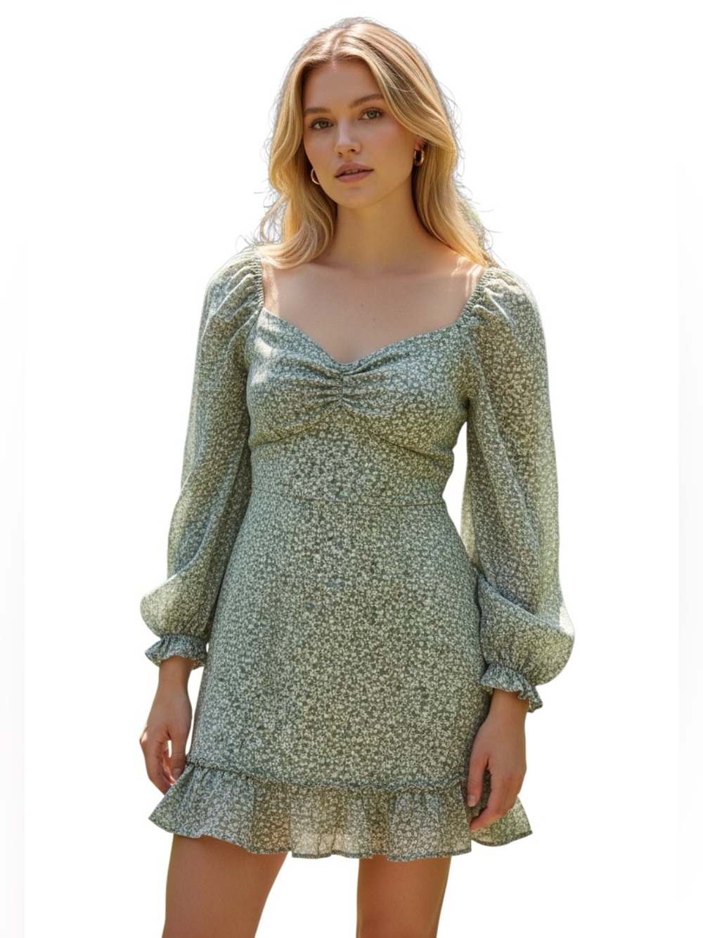 Hollister Off-shoulder Green Flora Dress Sz XS